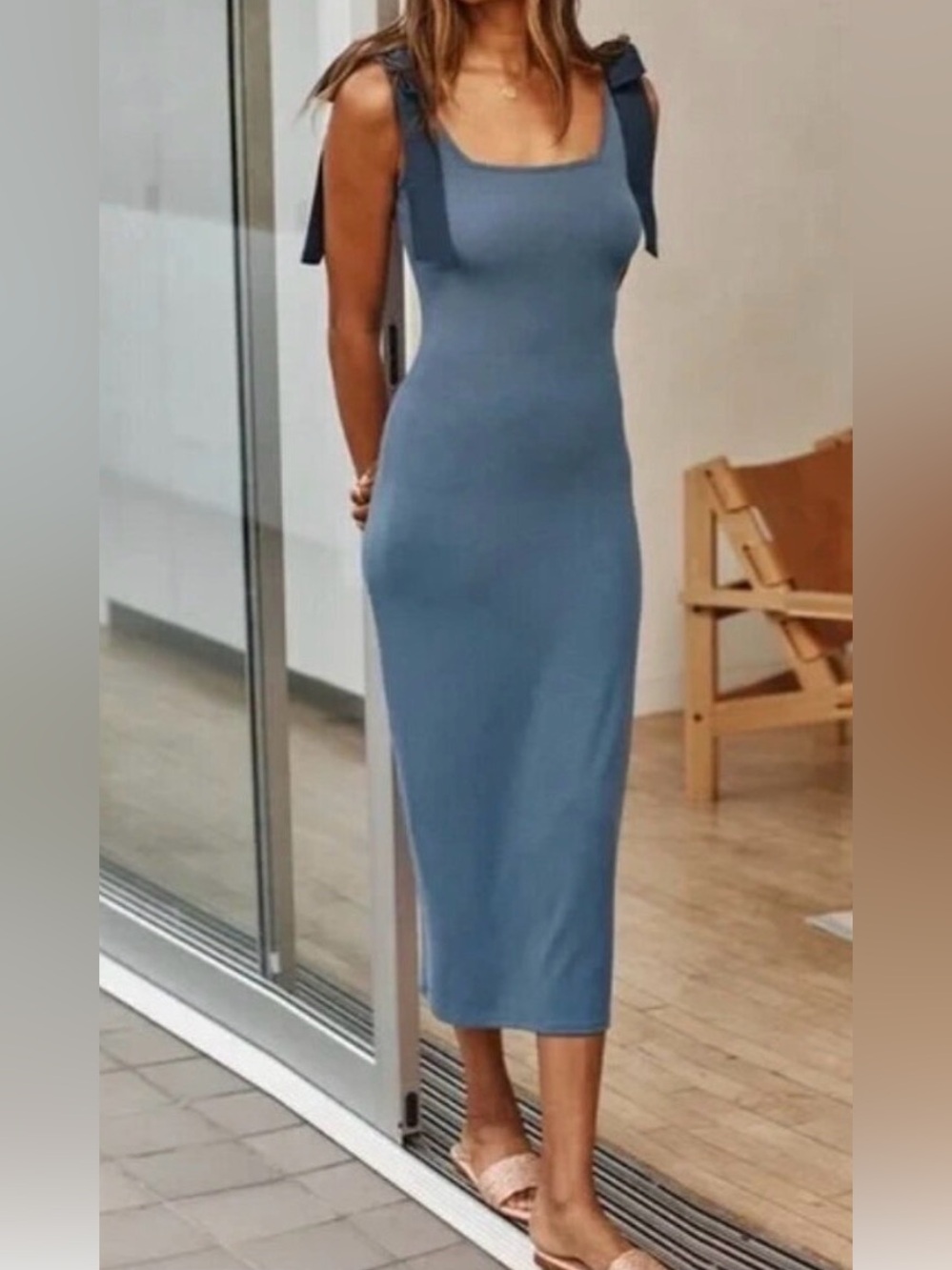 summersalt NWT The Softest Poplin Ribbed Tie Top Dress in Navy